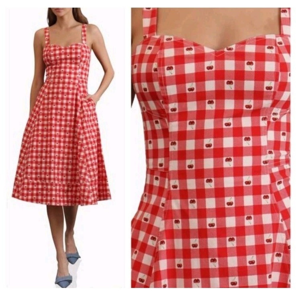 Avec Les Filles Cherry Red Gingham Checkered Dress Women's 14 Retro Pinup